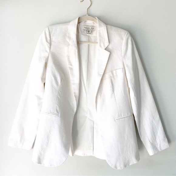 Rachel Zoe White Linen Open Front Blazer Jacket M - Picture 3 of 3